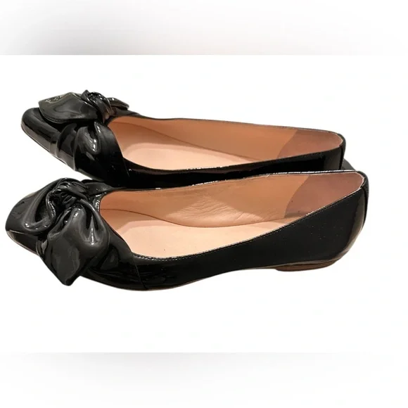 KATE SPADE Black Patent Leather ~ Size 8 ~ Women’s Slip On Flat Shoes With Bow - Picture 3 of 14